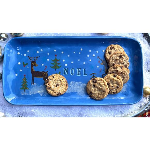 Reindeers Snow with the words NOEL/Blue Rectangular Serving Dish or Jewelry Dish - Picture 8 of 10